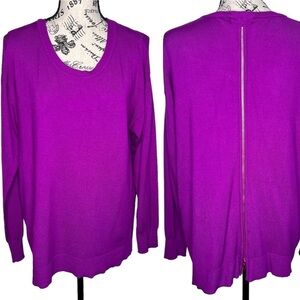 Gibson & Latimer Scoop Neck Gold Tone Back Zip Long Sleeve Lined Sweater Size M